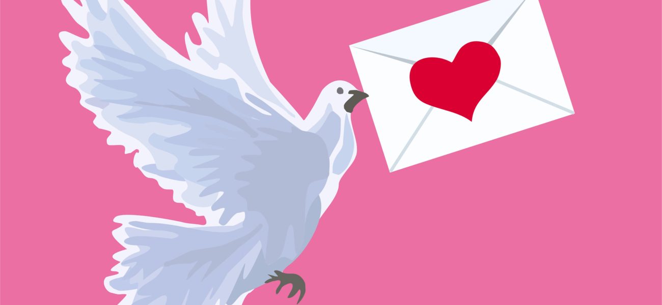 Illustration with a pigeon to the Valentine's day